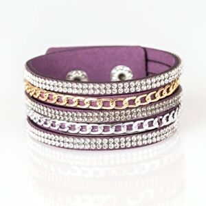Fashion Fiend Purple Bracelet Suede Paparazzi Silver and Gold Chain Band